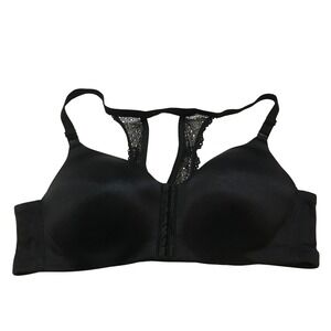 Cacique Black Front-Close Wireless Bra 48B Lace Racerback Full Coverage